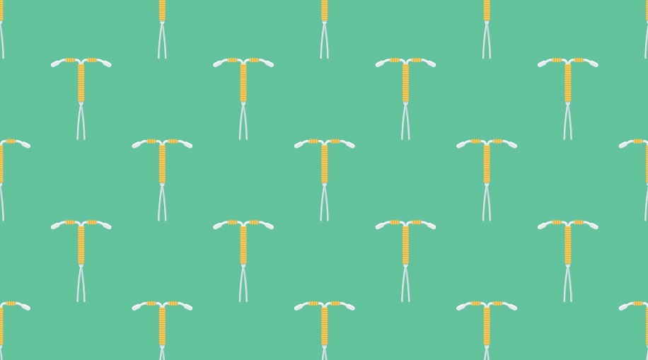 Digital drawing of IUDs on a green background